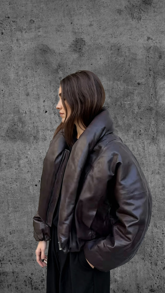 Brown Leather Puffer